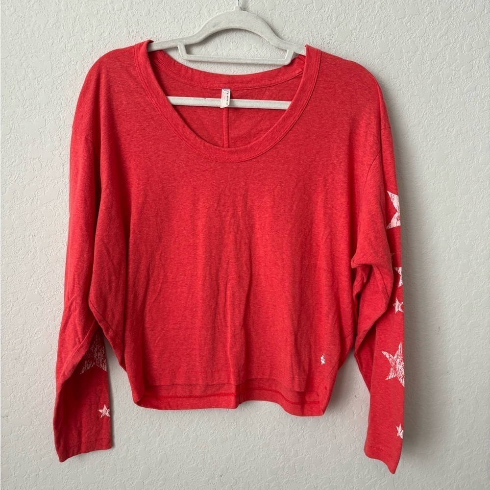 Free People Movement Orange Melrose Star Print Long Sleeve T-Shirt Women's S - Picture 2 of 6